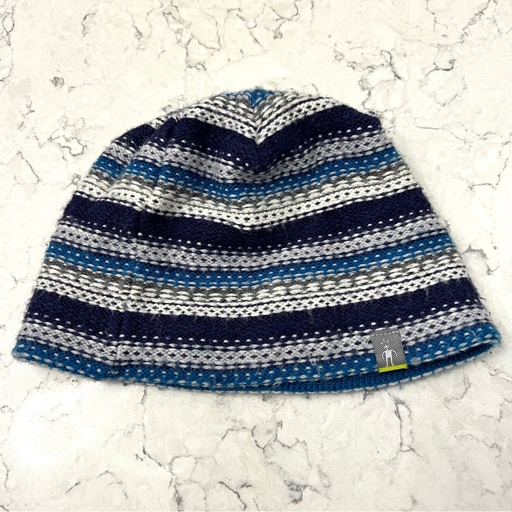 Smartwool Ski Town Hat Beanie Womens Merino Wool Stripe Blue